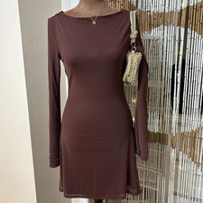 SHEIN Brown Long Sleeve Open Back Mini Dress | Stretchy Bodycon