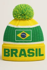 Icon Sports Brazil Pom Pom Beanie Flag Knit Yellow Green Adult Winter Hat OSFM