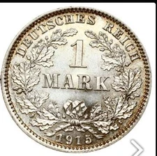 Germany 1915-E, 1 mark old world silver coin #5552 UNC