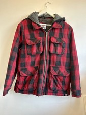 Dickies-Sherpa-Lined Hooded Flannel Jacket Brand: Dickies- red/black-Size: Large