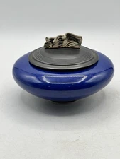 Andrew MacCorkindale Studio Pottery Blue Crackle Glaze Jar Trinket Dish with Lid