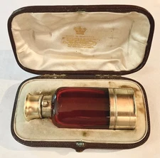 Sampson Mordan Victorian ruby glass and gilt sterling scent bottle & vinaigrette
