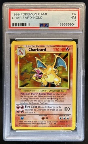 1999 Pokemon Unlimited Charizard Rare Holo #4/102 PSA 7