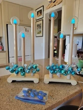 Vintage Christmas Noma 3 Light Halo Wood Base Candoliers c7 Bulb Candelabra PAIR