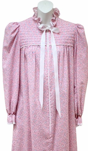 Vtg Patio House Dress Nightgown Robe Lightweight Lounge Floral Lace Zip Front - Picture 2 of 7