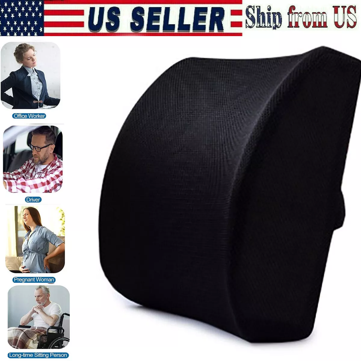 1X Car Seat Lumbar Support Pillow Back Support Cushion Memory Foam for Car  Truck