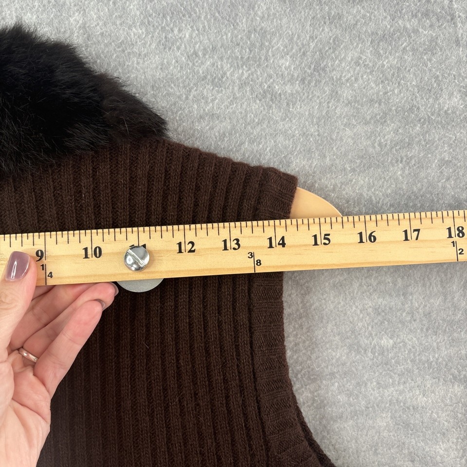 Nina Leonard Real Fur Vest M Wool Angora Back Full Zip Black Brown
