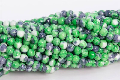3MM Green & Blue Black Rain Flower Jade Beads Grade AAA Round Loose Beads 15.5''