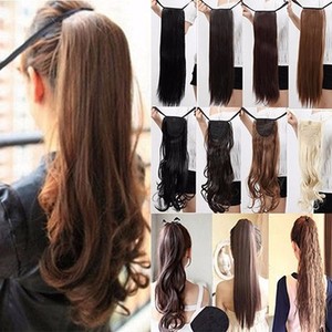 Real Thick Wavy Straight Drawstring Ponytail Clip In Hair