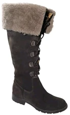 SOFFT Suede & Lamb Shearling Lace Up Zip Boots Dark Brown Womens Size 6