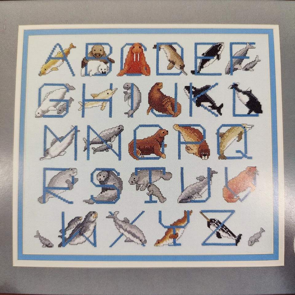 1989 Vtg Sea Mammals Alphabet Needlepoint Cross Stitch Pattern Ocean Beach Cute - Image 2 of 4