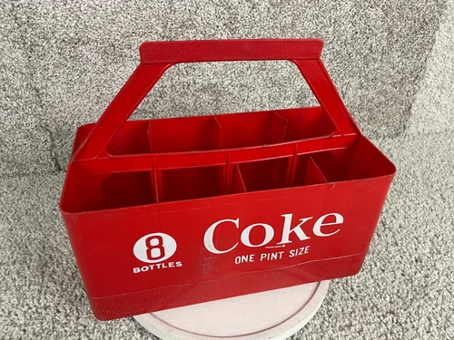Vintage 8 Bottles One Pint Coke Coca Cola Classic Plastic Case Carrier Red