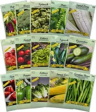 15 Pack Vegetable Garden Seeds - Deluxe Heirloom Variety
