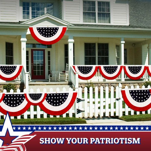 NEW G128 American Fan Flag Bunting 3x6 FT Star Center Embroidered USA Patriotic - Picture 7 of 7