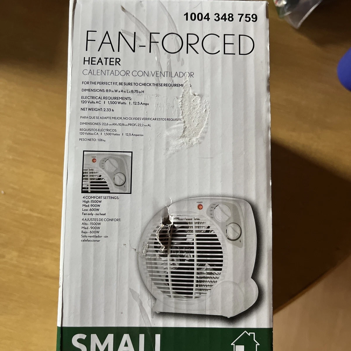 Intertek Fan Forced Heater 1500 watt Small Room Adjustable Settings Heat |  eBay
