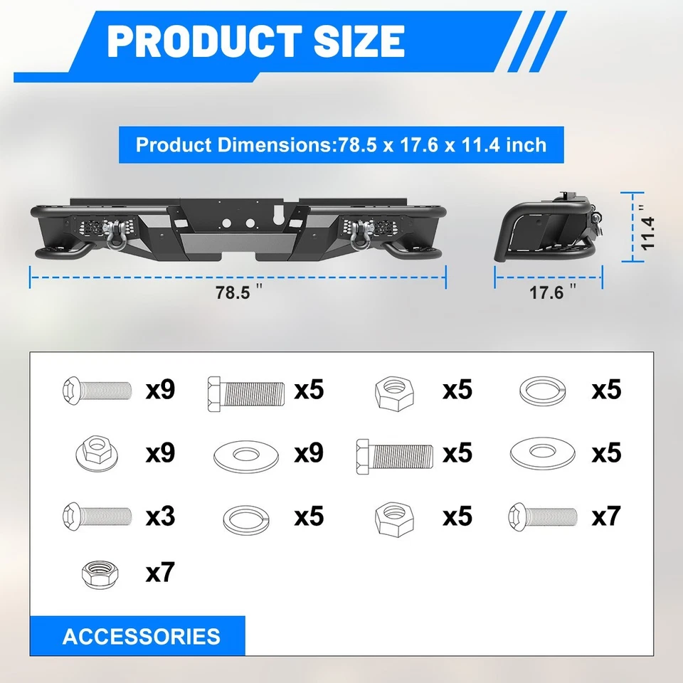 Parachoques trasero de acero para Dodge Ram 2500 2019-2024 luces LED + anillos en D Foto 4 de 4