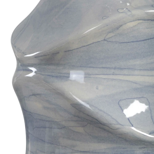 Luxe Blue White Waves Sculpted Ceramic Table Lamp Wavy Cobalt Drip Glaze Coastal - Picture 5 of 8