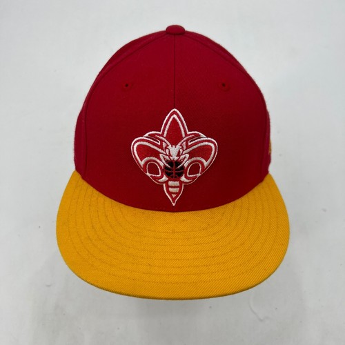 Adidas New Orleans Hornets Hat Mens 7 3/8 Fitted Red Yellow Wool NBA Cap - Picture 3 of 11