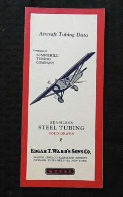 1928 Edward T Weiter Sons Co Flugzeug Nahtlos Stahl Schlauch Summerill Daten