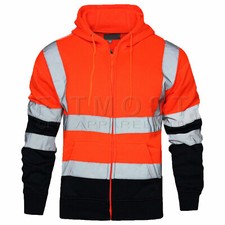 Hi Viz Vis High Visibility Jacket Hoodie Work Zip Hooded SweatShirt Fleece SMLXL