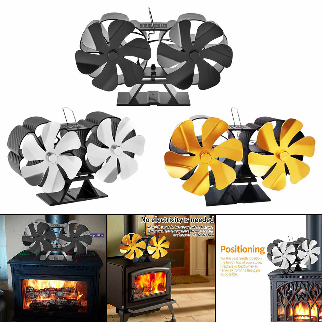 Double 6-Blades Heat Powered Stove Fan for Wood / Log Burner/Fireplace Mute  Home | eBay