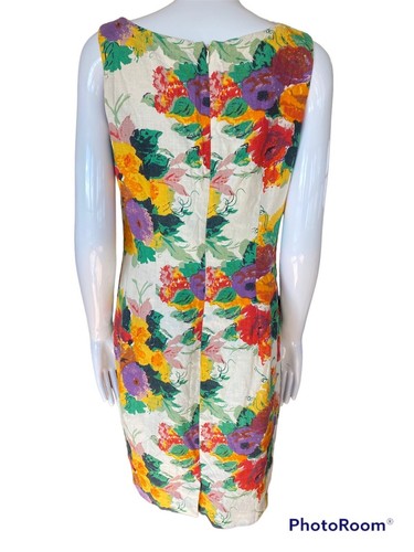 Größe 6 Vintage Club Frankreich 100 % Leinen Blumenmuster Aquarell Wechselkleid - Bild 2 von 5