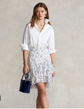 NWOT Polo Ralph Lauren Ruffled Blue Floral Cotton Skirt 10