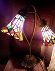 STAIN GLASS Lamp Vintage 2-Lite 18" Lily Pad Tiffany Style Tulip Shades*PLZ READ