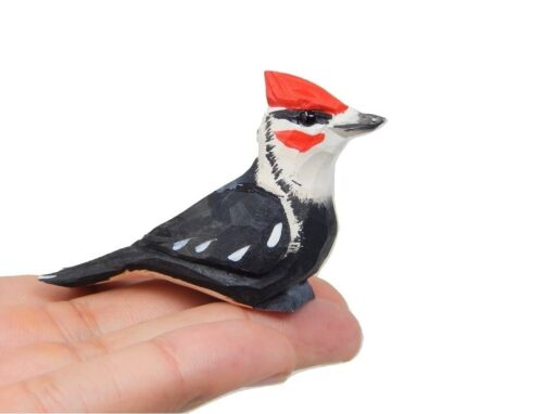 Woodpecker Bird Pileated Pecker Sculpture Miniature Wood Art Garden Statue Decor - Picture 1 of 5