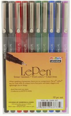 4300-10B Marvy LePen Marker, Micro Fine Plastic Tip, Dark Colors, Pack of 10