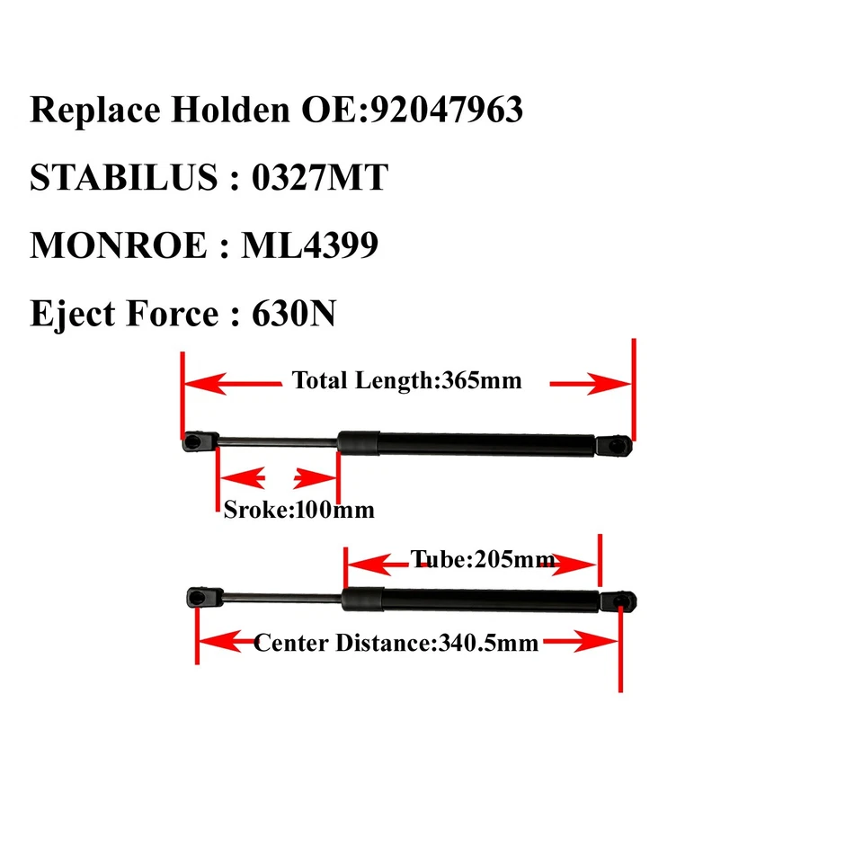 4 Gas Struts for Holden Commodore Sedan VT VX VY VZ models Bonnet+Boot w Spoiler - image 4 of 4