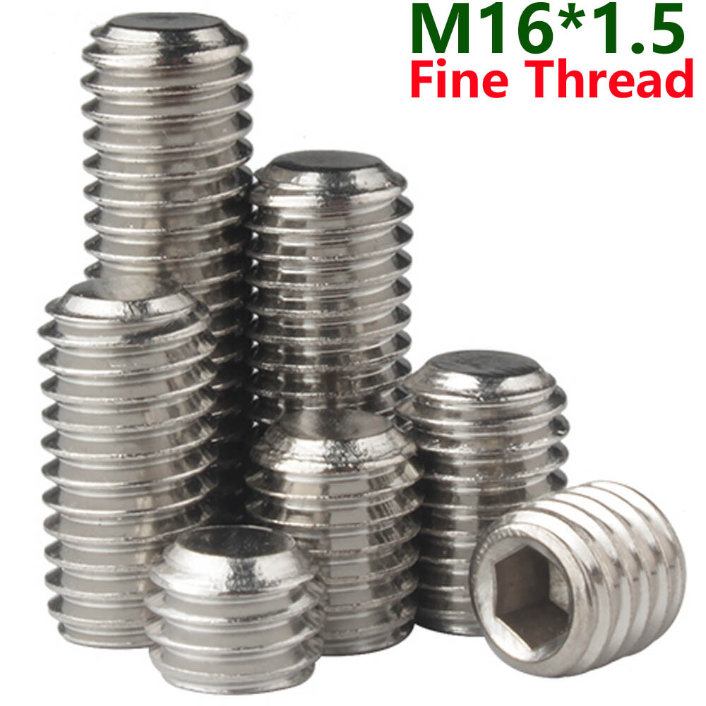 M16 x 1.5 Fine Thread Stainless Steel Grub Screws Flat Point