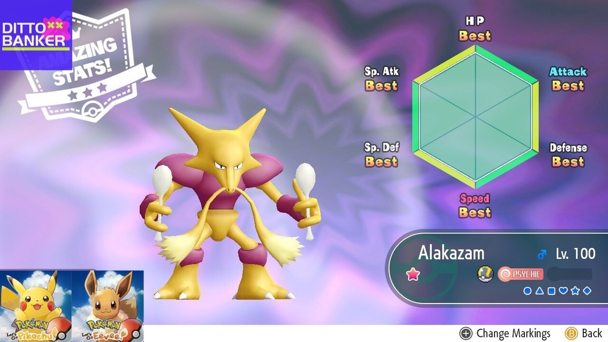 Pokemon Let's Go Pikachu/Eevee ✨SHINY ALAKAZAM Lv100 6IV/AV