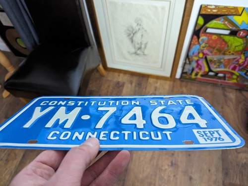 Vintage 1976 Connecticut License Licence USA Number Plate Bernard Carant Paris - Foto 4 di 24