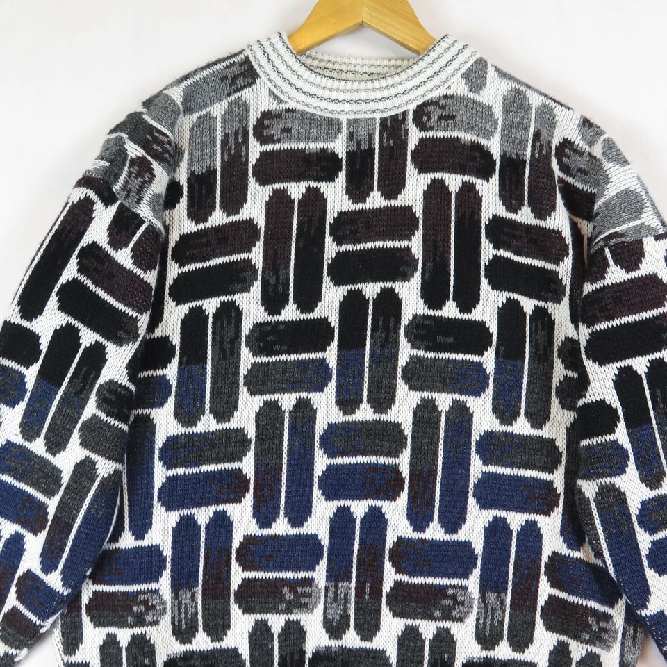 Suéter Abstracto Lavane NY Para Hombre L Gris Marfil Negro Tejido Modernista Pull Over De Colección Foto 4 de 4