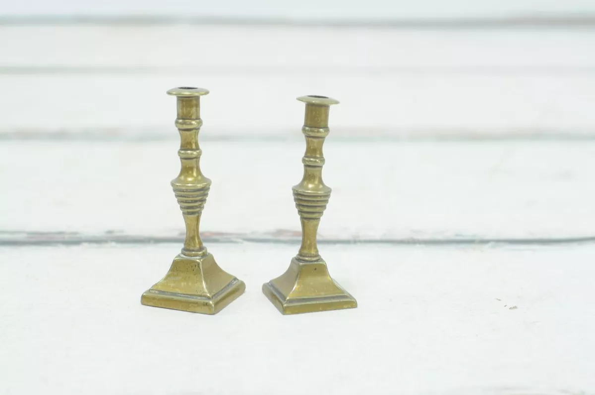 Vintage/Antique Brass Beehive Design Candle Stick Holders Pair 3.5  Miniature So