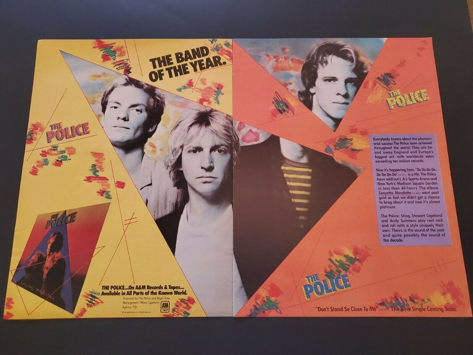 THE POLICE THE BAND OF THE YEAR (1981) LARGE RARE ORIGINAL PRINT