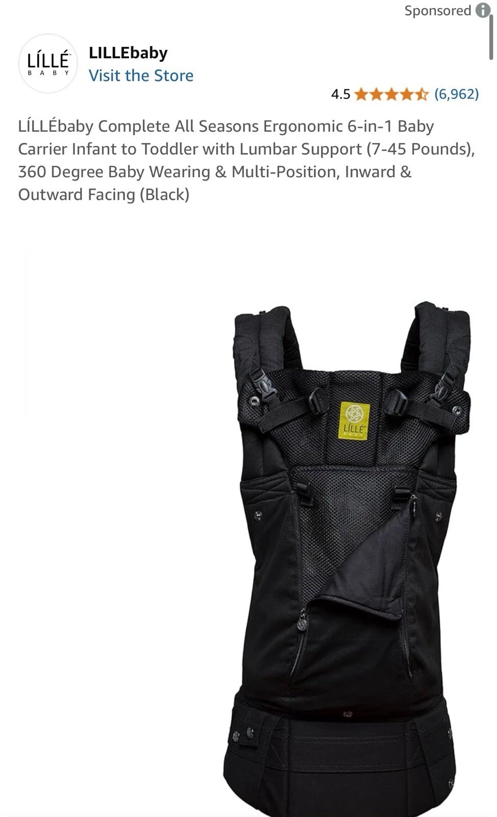 LÍLLÉbaby Complete Six Position All Seasons Baby Carrier - Black (CO-4A-101)