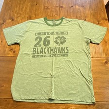 Old Time Hockey Chicago Blackhawks NHL Green Shirt Size L 50% Cotton Polyester