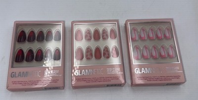 Lot of 3 Glamnetic Press On Nails. Short Almond. Cranberry, Love Me, Better Half