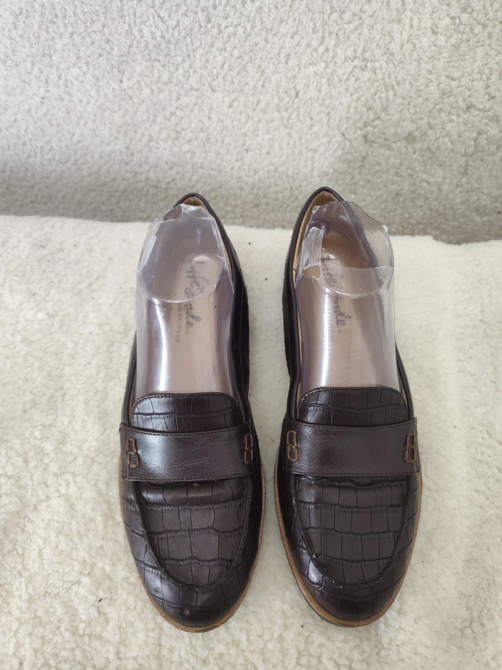 LifeStride Mujer Mocasín 8.5 Cuero Marrón Cocodrilo Repujado Cómodo Zapatos Planos Foto 3 de 4