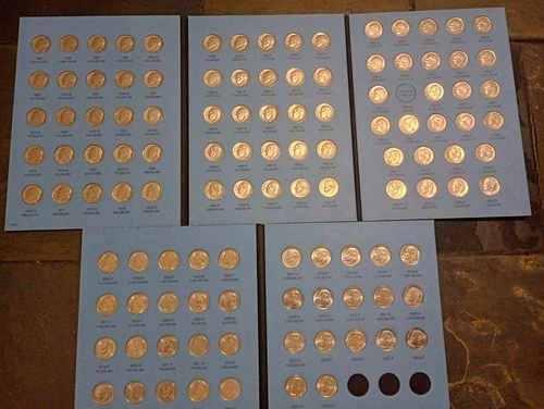 COMPLETE SET OF ROOSVELT DIME-1965-2025-P&D IN TWO NEW COIN FOLDERS CIRC-GEM UNC