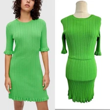 Maje Size 34 XS(6 8 Aus 2 4 US) Bright Apple Green Knit Ruffle Mini Dress