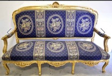 French Empire style gold painted suite, three-seater settee and 2 armchairs