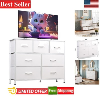 Elegant 7 Drawer Dresser & TV Stand - White Fabric Storage Tower, Easy Assembly