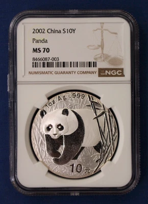 2002 China 1oz Silver 10 Yuan Panda coin NGC Graded MS70 - Image 1 of 2