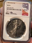 1992 MS70 NGC Signed by Mercanti American Eagle Silver 1oz Coin