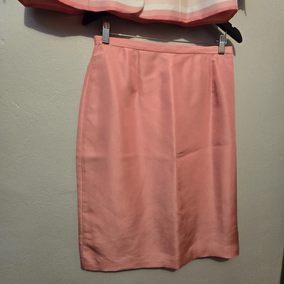 De Colección Años 90 Y2K David Warren Seda 2 Piezas Falda Traje Talla 12 Rosa Rayas Elle Woods Chica Foto 4 de 4