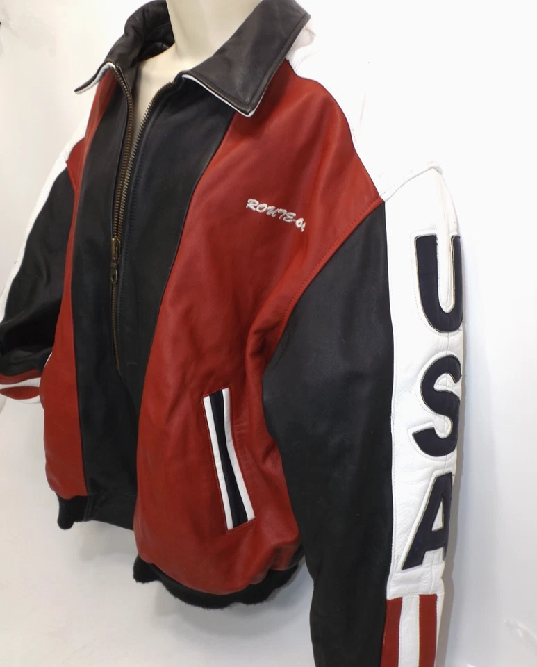 Chaqueta de cuero vegano Route 66 bandera americana forrada de franela PESADA - para mujer talla XXL Foto 4 de 4