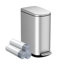 KSSKSS 2.6 Gallon Slim Bathroom Trash Can with Soft Close Lid, 10L Stainless Ste